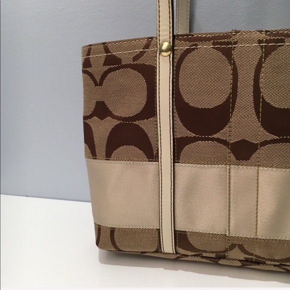 COACH Monogram Rainbow Stripe Canvas Satchel - Picture 6 of 10